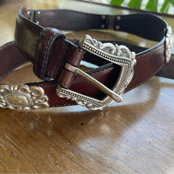 Vintage 90’s Fossil Brown Leather Belt with Western Silver Concho Details 2XL - Picture 1 of 12